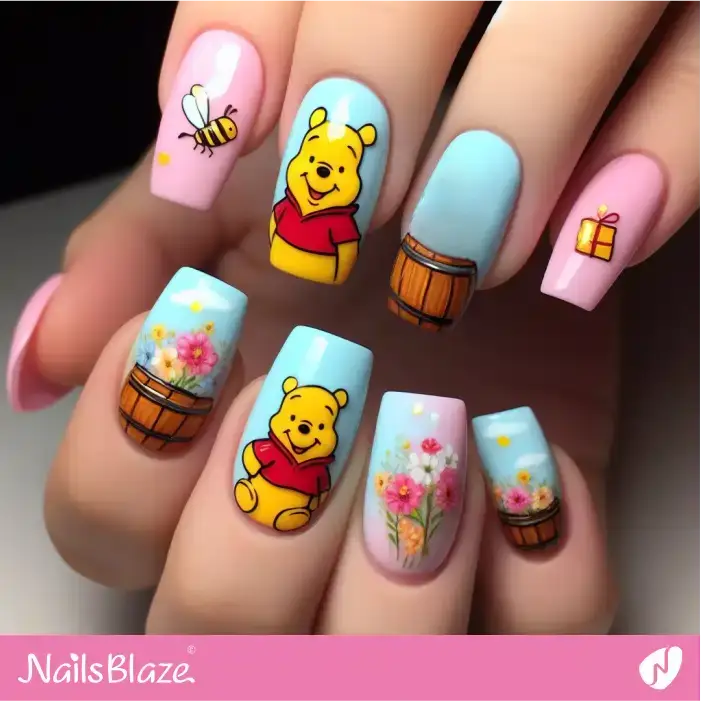 Winnie the Pooh Nails Flower Design | Cartoon Nails - NB2880